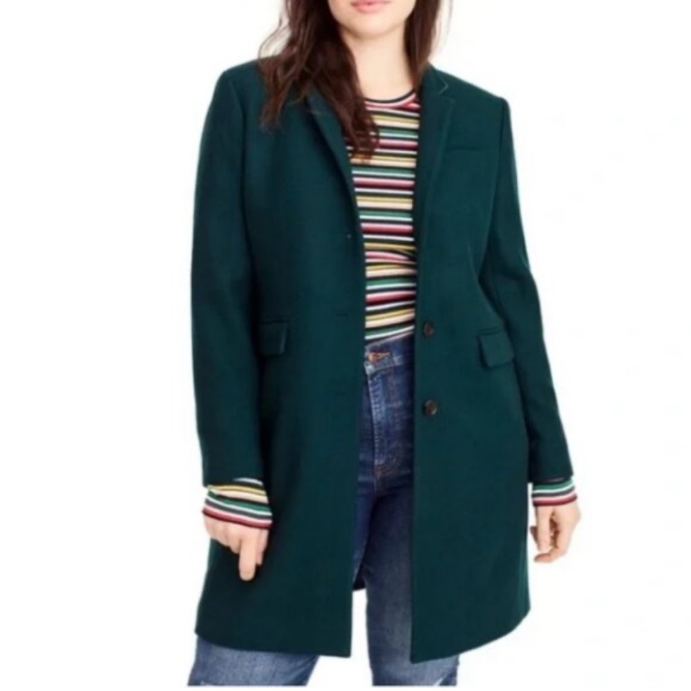 J.CREW REGENT TOP COAT IN FOREST GREEN DOUBLE SERGE WOOL COAT SIZE 8